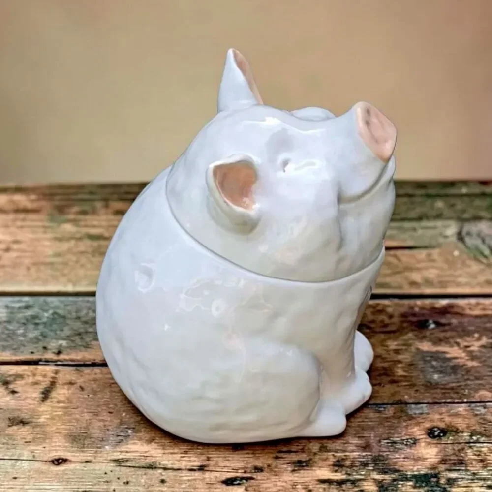 2000s Pier 1 Imports Hand Painted Earthenware Pig Cookie Jar Farmhouse Decor